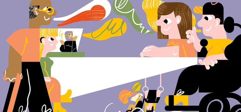 Illustratie van mensen met en zonder een beperking